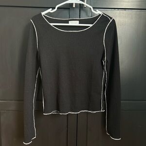 Paper Crane Black Long Sleeve Top with White Stitching